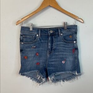 Express Blue Jean Shorts with Floral Embroidery